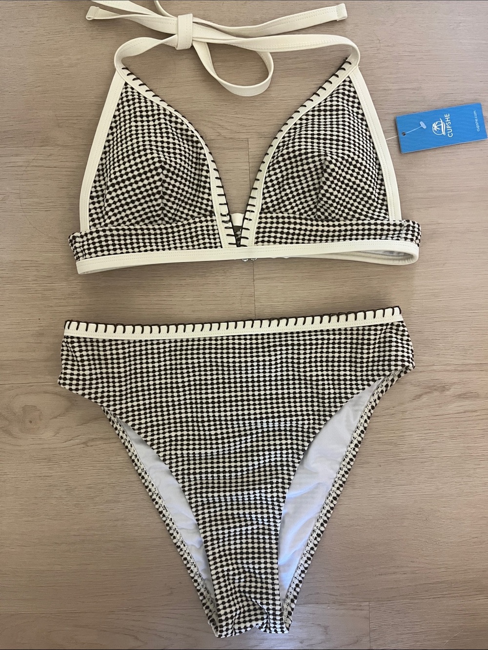 Cupshe Black and White gingham Triangle Bikini